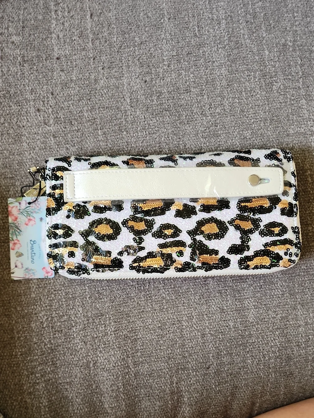 Lorentana Leopard Sequin Zip-Around Wallet - White/Gold/Black